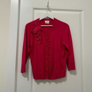 Kate Spade New York Long Sleeve Button Down Pink Embellished Cardigan Medium